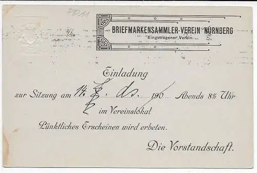 Bayern: Drucksache Nürnberg 1910: Rückseite: Briefmarkensammlerverein Nürnberg