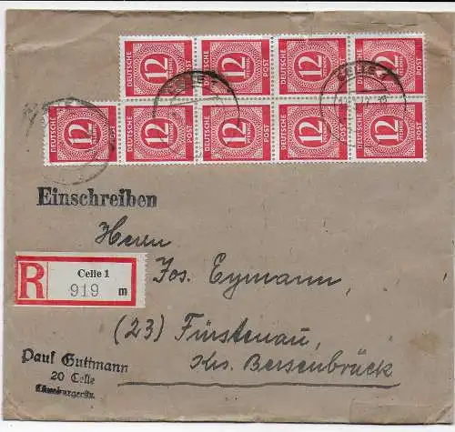 All. Bes. Einschreiben Celle, MeF 108 Pfg nach Fürstenau 1947