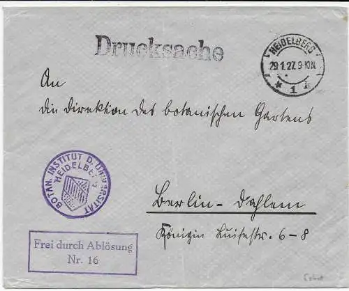 DR: Heidelberg Botanisches Institut der Universität, Frei durch Ablösung 1927