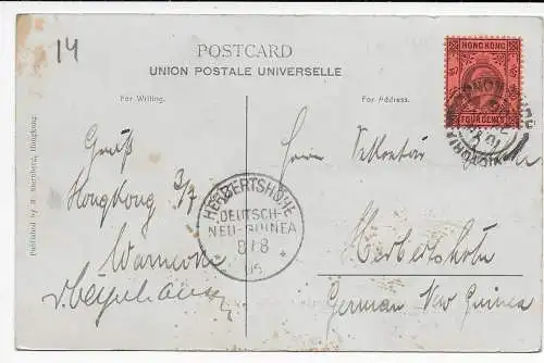 Hongkong: picture post card to Herbertshöhe, Deutsch-Neu-Guinea 1903