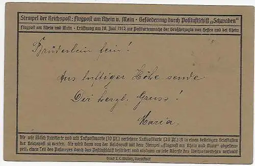 DR: Flug-Post-Karte: Flugpost am Rhein und am Main nach Kiel, 1912