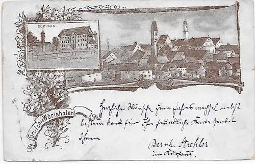 AK Gruss aus Bad Wörishofen, ca. 1900 nach Reichenbach/Schlesien