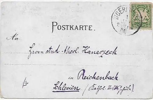 AK Gruss aus Bad Wörishofen, ca. 1900 nach Reichenbach/Schlesien