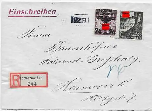 GG: Generalgouvernement Einschreiben Tomaszow-Lub, Postagenturaufgabe 1940