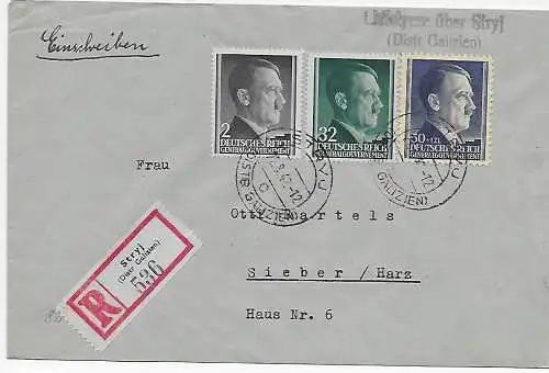 GG: Generalgouvernement Einschreiben Stryi über Postagentur Lisfalycze 1942