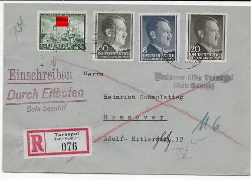 GG: Generalgouvernement Einschreiben Eilboten Tarnopol über Postagentur 1942