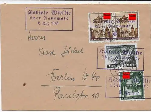 GG: Generalgouvernement Brief Postagentur Kobliele Wielkie über Radomsko 1941