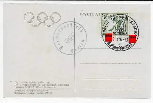 AK: Olympische Spiele 1936, Olympiasieger Hochsprung Cornelius Johnson, Stempel