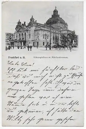 AK Frankfurt/M Schauspielhaus mit Märchenbrunnen, 1915
