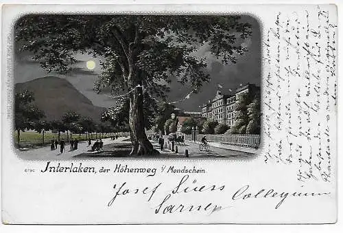 AK Interlaken im Mondschein, 1901, Sarmen nach Montreal/Canada