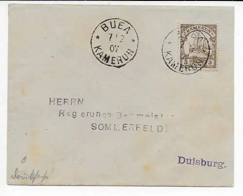 Kamerun: Brief Buea 1907 nach Duisburg, philatelistisch