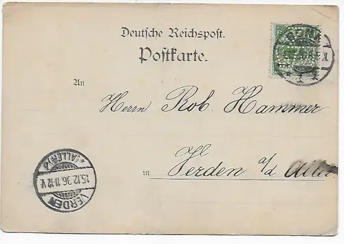 DR: Bonn Firmenlochung -Perfin-Dampf Kaffee Postkarte nach Verden a.d.Aller 1896