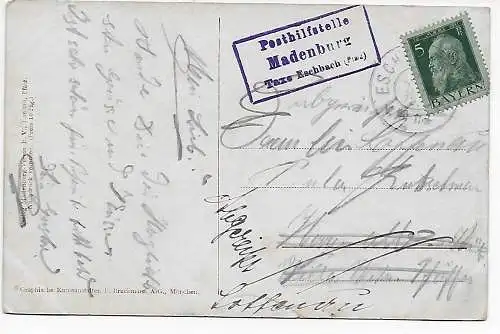 DR Pfalz: AK Posthilfsstelle Madenburg, Taxe Eschbach, 1912