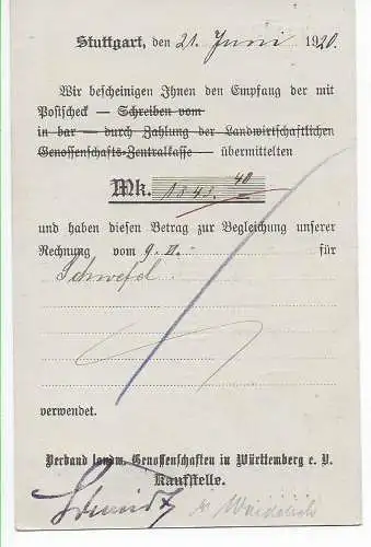 DR: Postkarte von Stuttgart 1920 nach Ottmarsheim, Perfin-Firmenlochung -k-