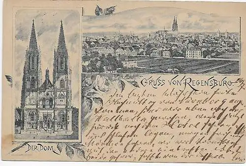 AK Gruss aus Regensburg 1889 nach Stolp - Pommern