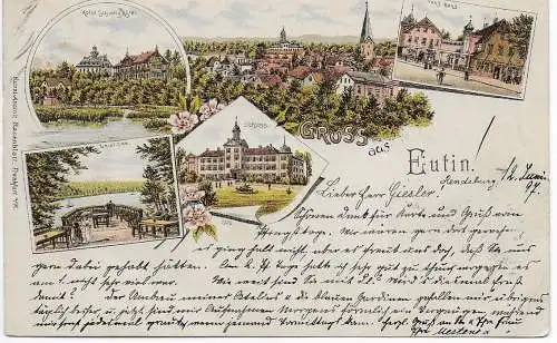 AK: Gruss aus Eutin, Litho Karte 1897 aus Rendsburg