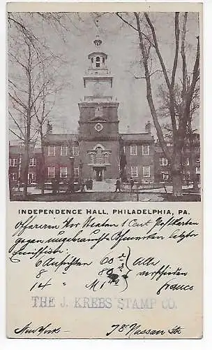 USA: Bild Ganzsache Independence Hall Philadephila 1897 to Berlin