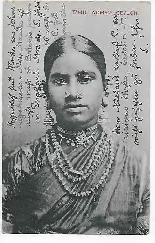 Ceylon: picture post card Tamil Woman, 1906 to DNG - Deutsch Neu Guinea