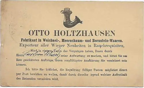 Österreich: Webekarte Margarethen nach Hildesheim, Bernstein Meerschaum Waren