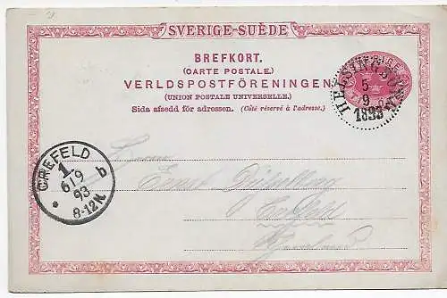 Schweden: Helsingborg 1893, Hotel Mollberg nach Krefeld