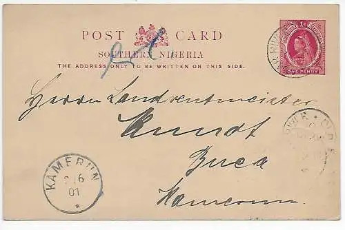 Southern Nigeria: 1901 Postkarte nach Buea - Kamerun