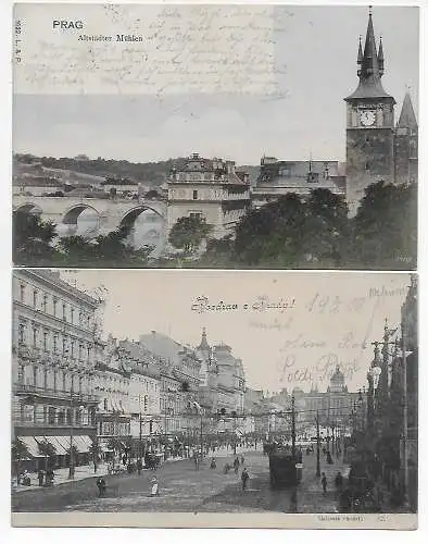 Prag: 2x Ansichtskarte um 1904