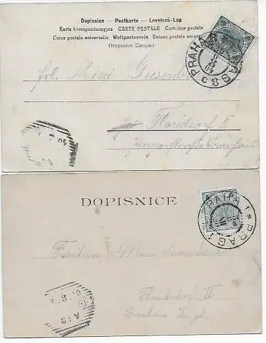 Prag: 2x Ansichtskarte um 1904