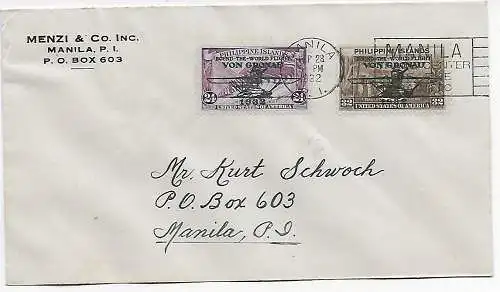 Manila: 1932 pre-cancelled cover, Trade Center of the pacific, 24+32 centavos