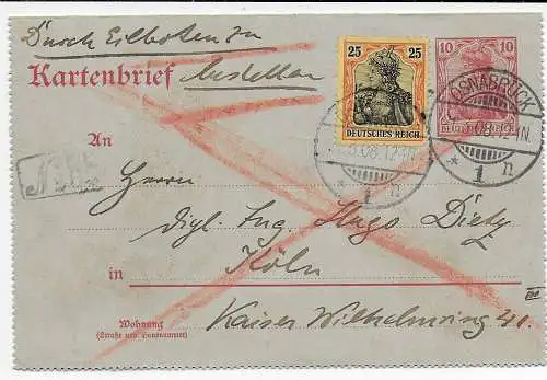 DR: Kartenbrief Eilboten Osnabrück nach Köln 1908