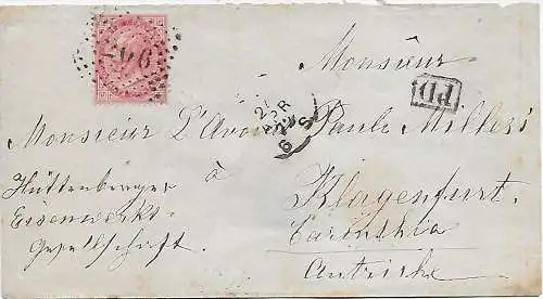 Italien: Brief 1872 nach Klagenfurt/Österreich