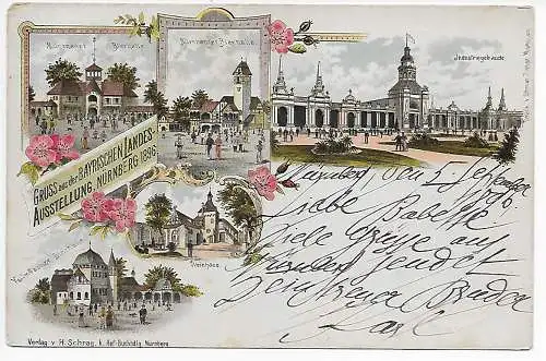 AK: Bayrische Landesausstellung Nürnberg 1896, Lithokarte,