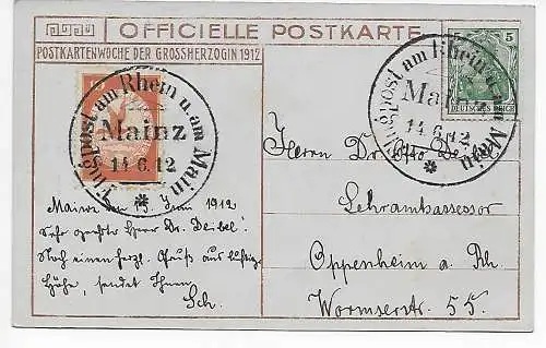 DR: Flug-Post-Karte: Flugpost am Rhein und am Main nach Oppenheim, 1912