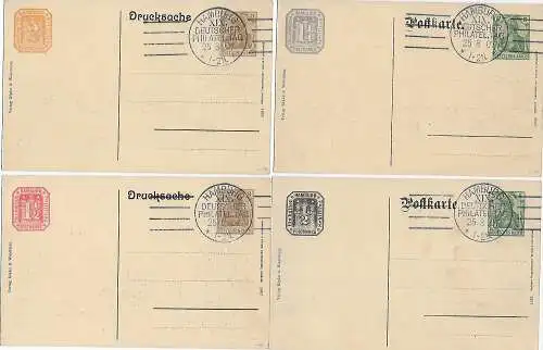 DR: PP: 4x Postkarte 19. Philatelisten Tag, Bundestag, 1907 in Hamburg
