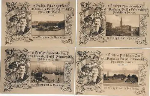 DR: PP: 4x Postkarte 19. Philatelisten Tag, Bundestag, 1907 in Hamburg