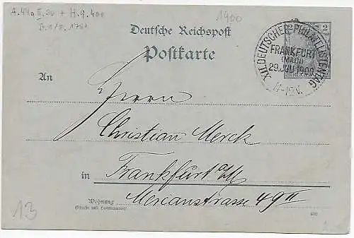 DR: Ganzsache XII Deutscher Philatelistentag, Frankfurt 1900