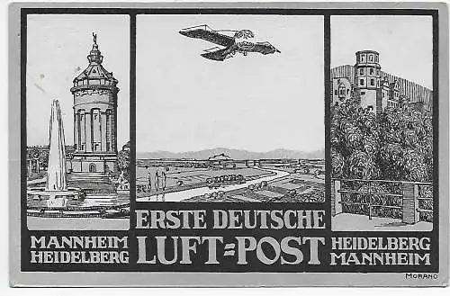 DR: Offizielle Luft-Post-Karte Heidelberg Mannheim 1912