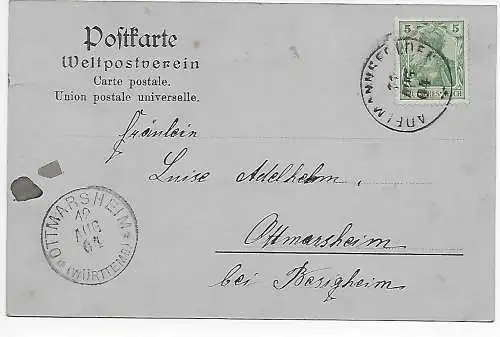 AK: Gruss aus Adelmannsfelden 1904nach Ottmarsheim