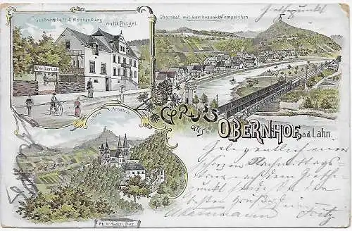 AK: Gruss aus Obernhof a.d.Lahn, Lithokarte 1899, Zugstempel Koblenz-Giessen