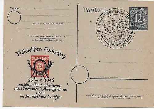 All. Bes. Sonderstempel Dresden Bad Weisser Hirsch, Philatelistengedenktag 1946