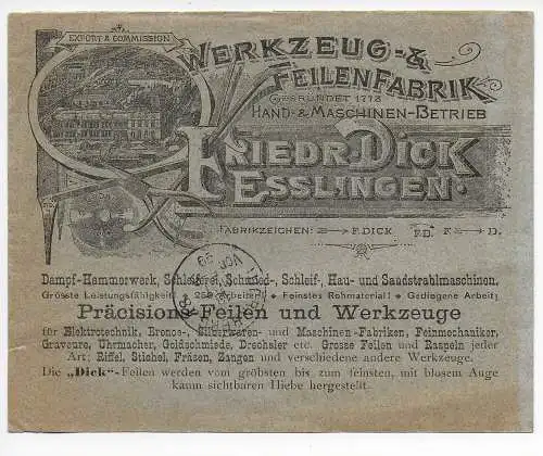 Brief Nürnberg, Firmenumschlag nach Dutzendteich, 1899, Feilenfabrik Esslingen