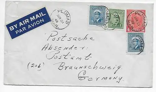 Canada: Air mail Plumas to Braunschweig, 1948