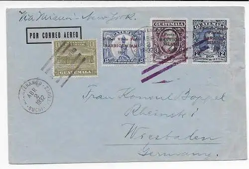 Guatemala: Mazatenango, San Isidro, air Mail 1932 to Wiesbaden