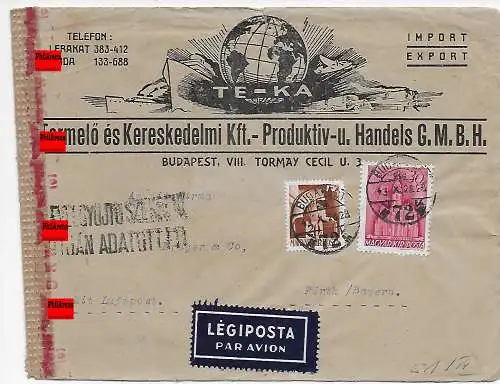 Ungarn: Budapest als Air Mail nach Fürth, OKW Zensur, 1943