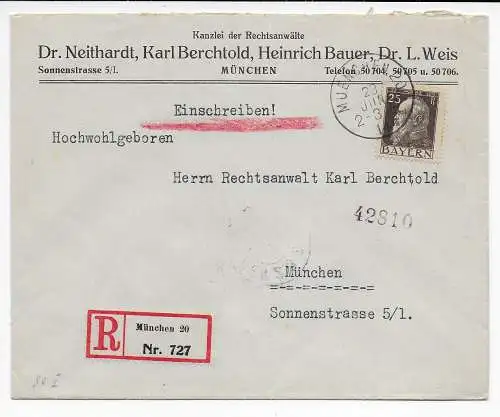 Bayern: Einschreiben München, Rechtsanwälte, 1914