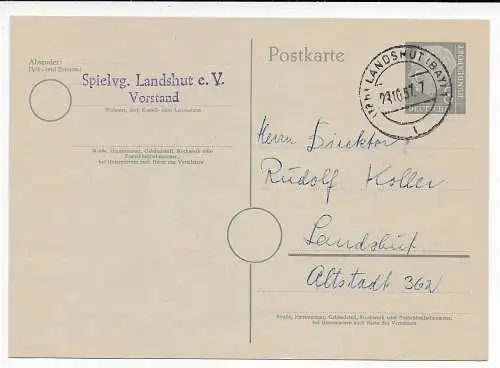 Bund: Ganzsache 1957 Ortskarte Landshut