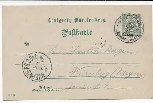 Württemberg: Sonderstempel Stuttgart - Sängerfestplatz nach Nürnberg 1896