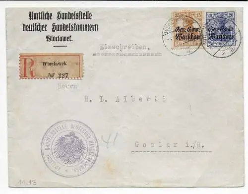 Dt. Besetzung Polen: Einschreiben Wloclawek,Handelskammer, Verschlusssiegel 1917