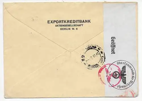 DR: Exportkreditbank Berlin nach Teheran 1941 - Bank, OKW Zensur