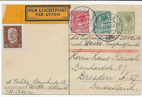 NL: Postkarte Luftpost Gouda 1922 nach Dresden