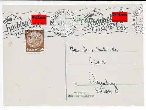 DR: Sonderpostamt Königsdorf - Hochland Lager 1936 nach Regensburg